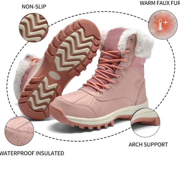 Winter Snow Boots for Womens Hiking Boots, Waterproof Non-Slip Outdoor Fur Warm - Picture 6 of 12